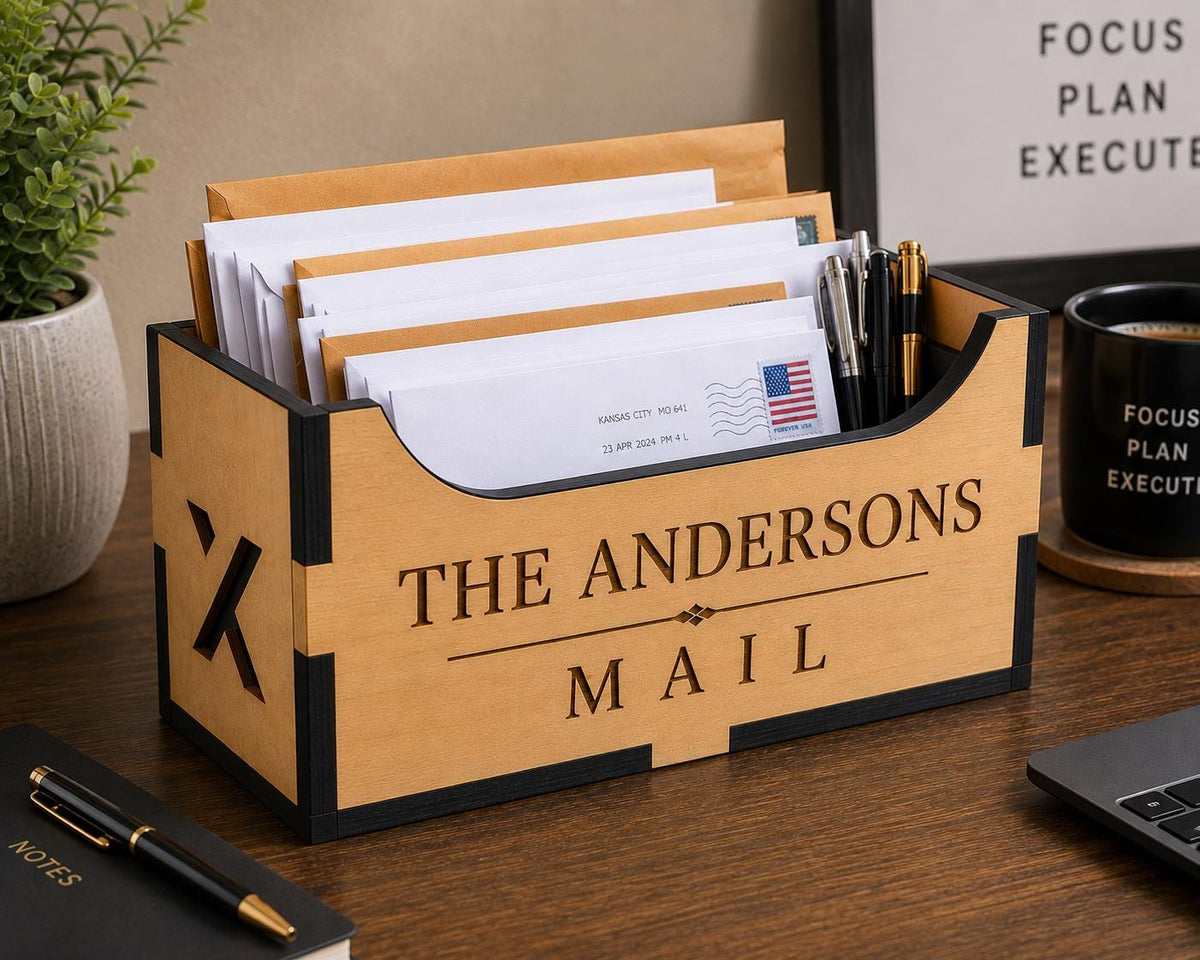 Personalized Basswood Mail Holder, Custom Family Name Organizer