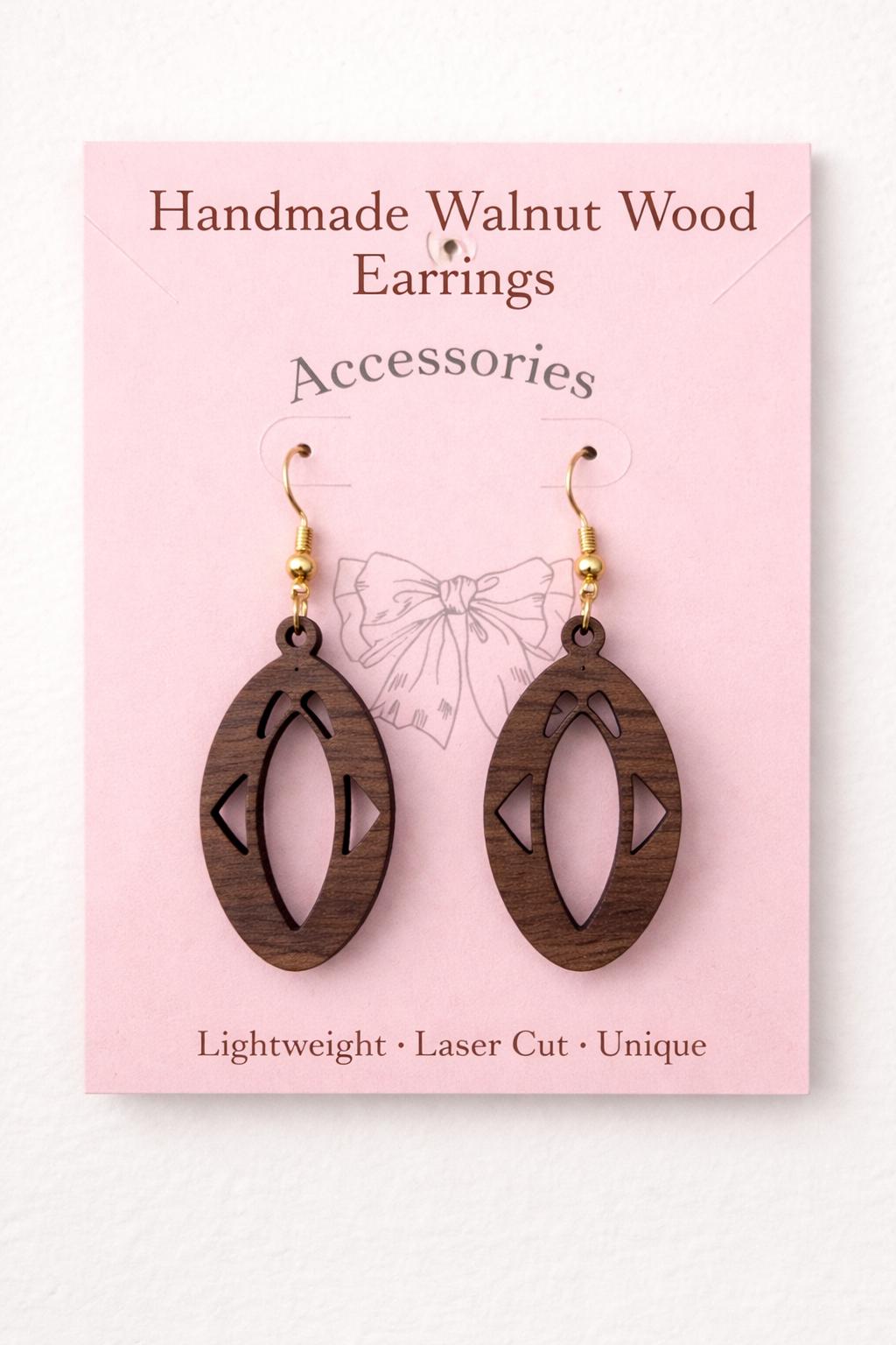 Handmade Walnut Wood Dangle Earrings | Laser Cut Lightweight Jewelry