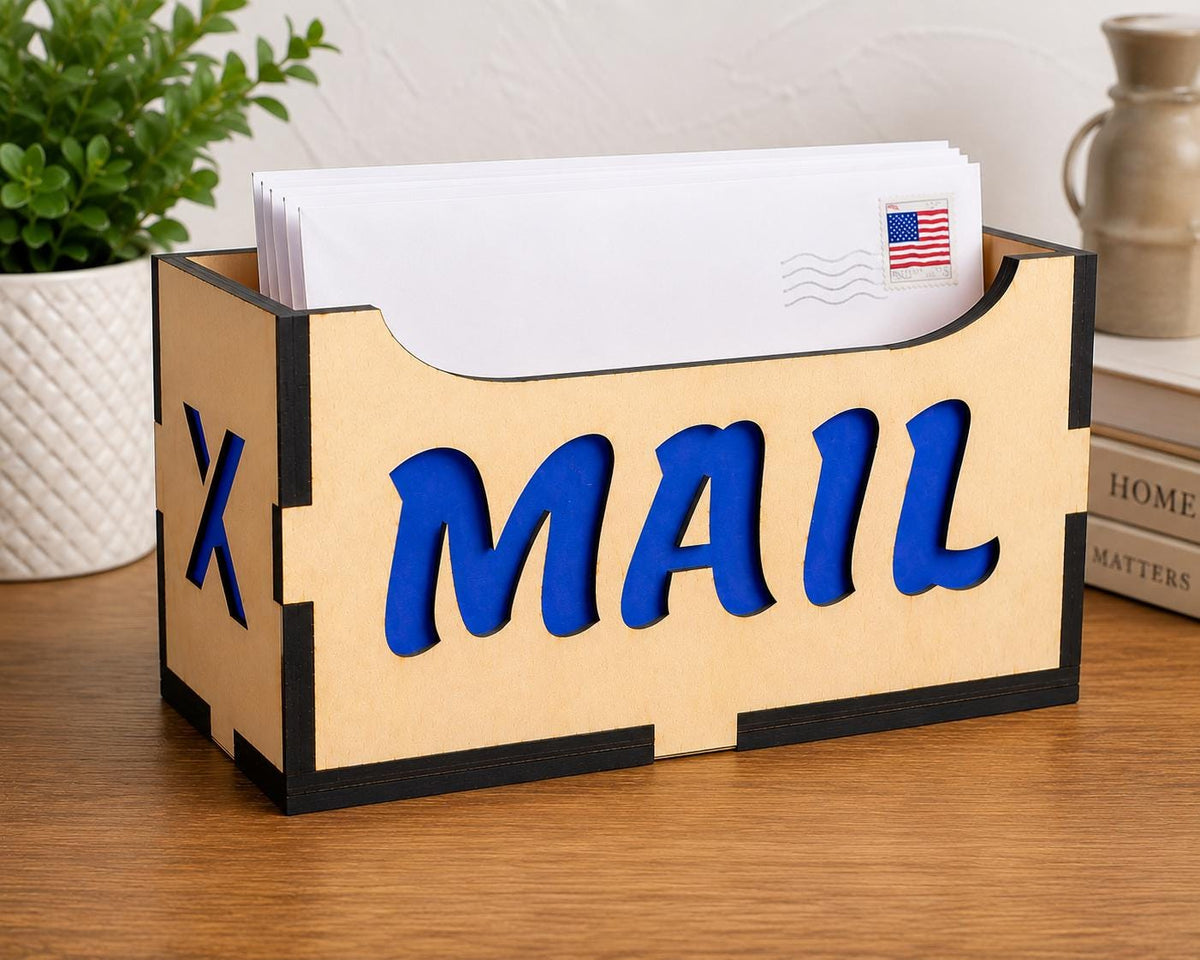 3D Layered Wood Mail Organizer – Laser Cut Desk Holder – Office Decor