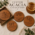Personalized Acacia Wood Coaster Set, Custom Engraved Monogram, Wedding Housewarming Gift