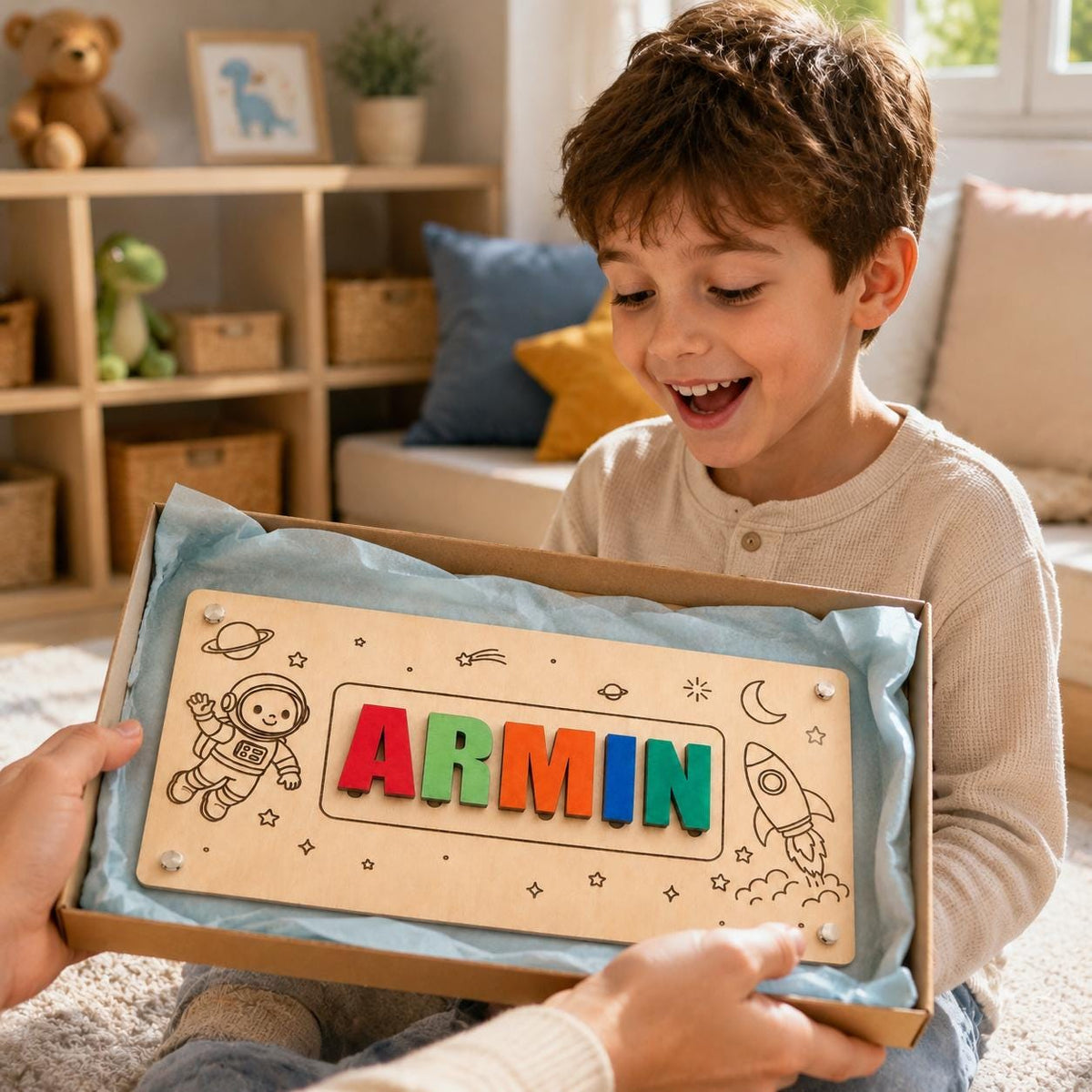 Personalized Wooden Name Puzzle | 3D Letter Learning Toy (Basswood)