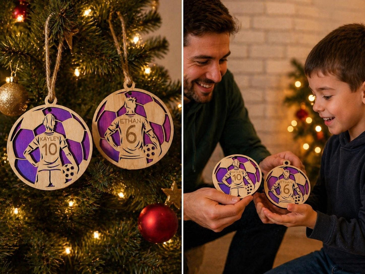 Personalized Soccer Player Ornament, Custom Wood Laser Cut Team Gift