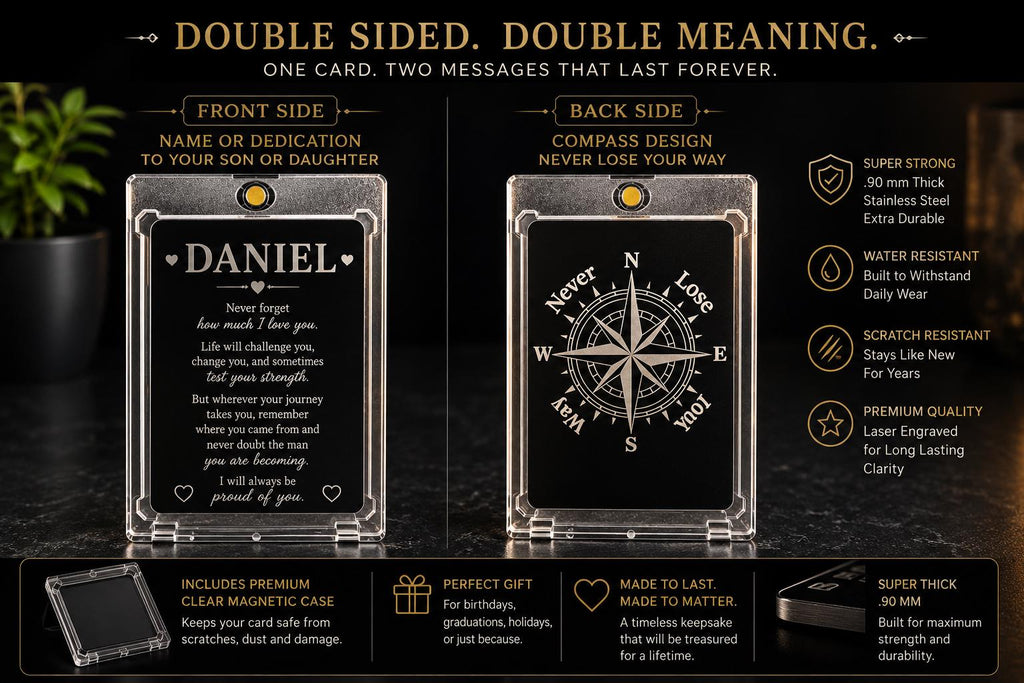 Personalized Metal Card for Son or Daughter, Double-Sided Engraved Keepsake Gift