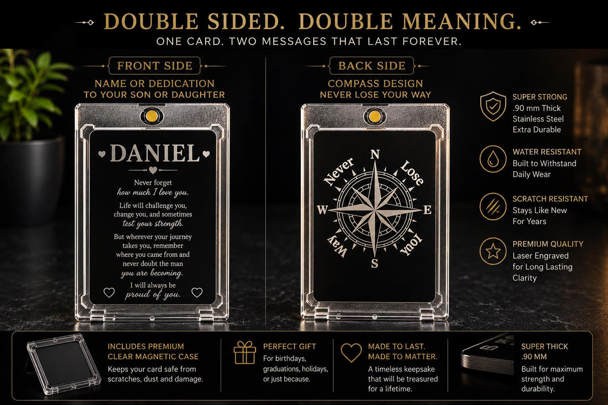 Personalized Metal Card for Son or Daughter, Double-Sided Engraved Keepsake Gift