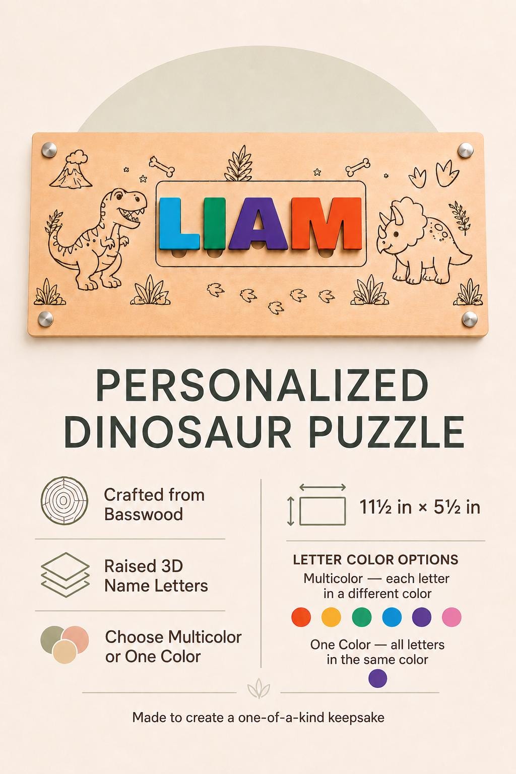 Personalized Wooden Name Puzzle | 3D Letter Learning Toy (Basswood)