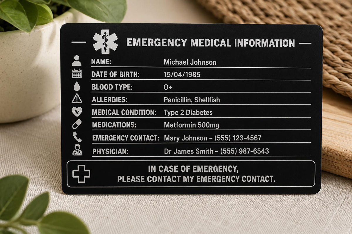 Personalized Emergency Medical ID Card with Free Magnetic Storage Case