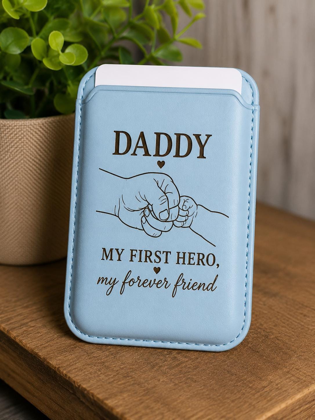 Magnetic Wallet for Dad – Engraved "My First Hero" Message, MagSafe Compatible