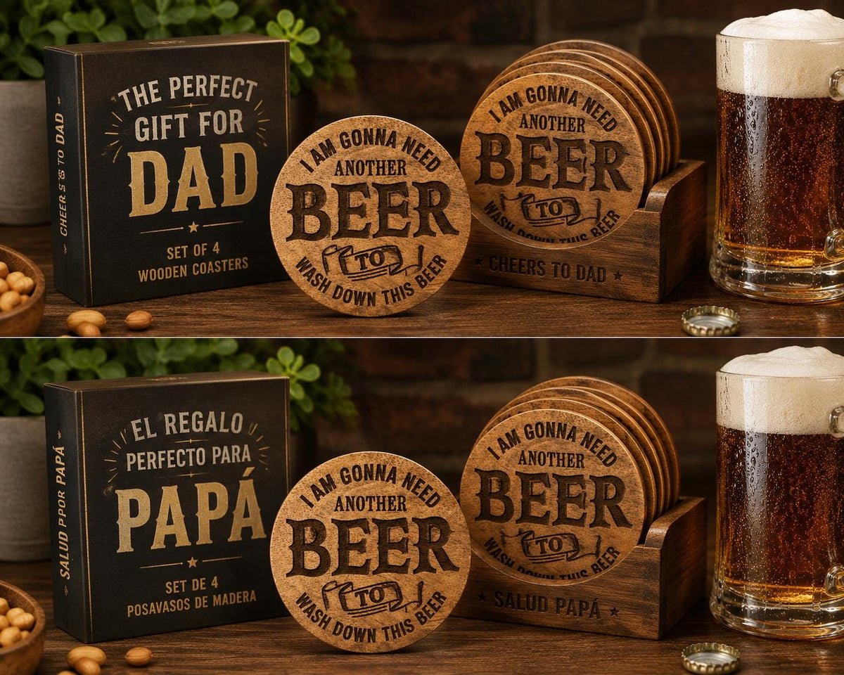 Funny Engraved Wooden Beer Coasters, Rustic Bar Decor, Set of 4