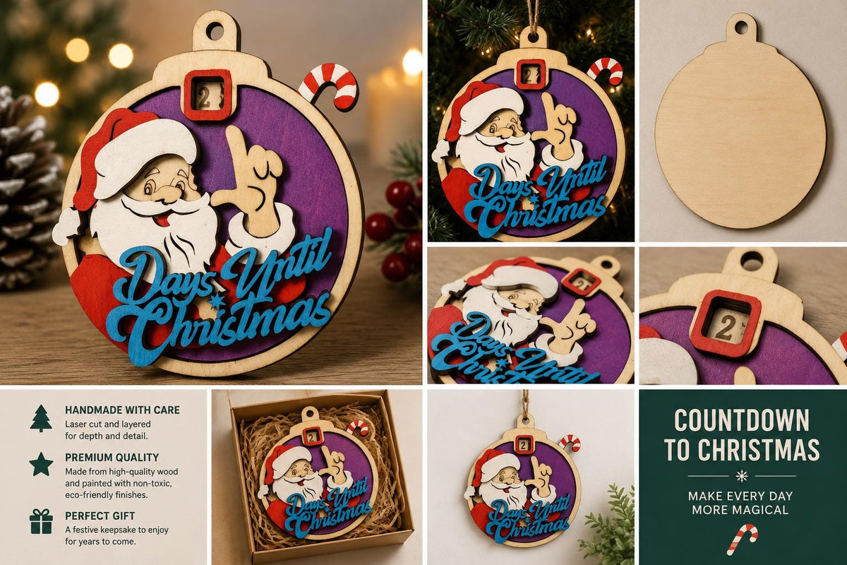 Wooden Christmas Countdown Ornament, Movable Days Until Christmas Decor, Santa Snowman Reindeer Styles