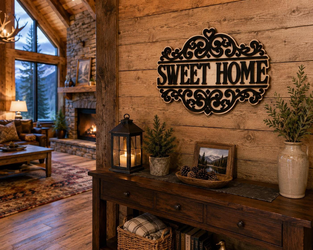 3-Layer Birch Wood Sweet Home Sign, Farmhouse Entryway Decor, Laser-Cut Wall Art