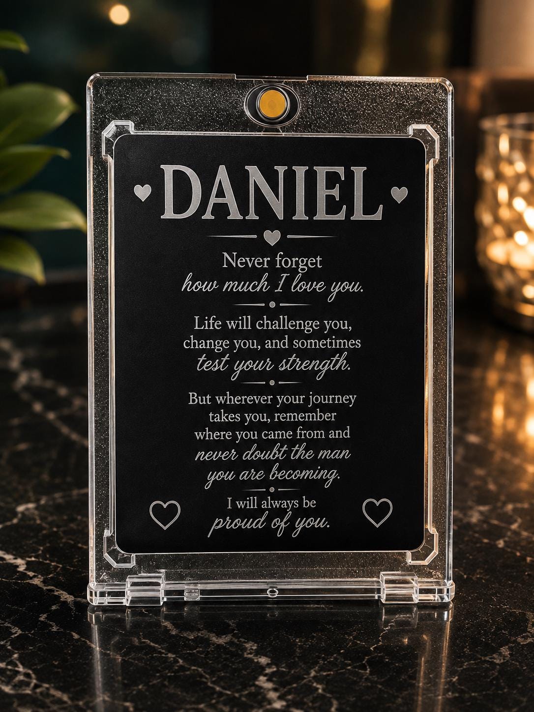 Personalized Metal Card for Son or Daughter, Double-Sided Engraved Keepsake Gift