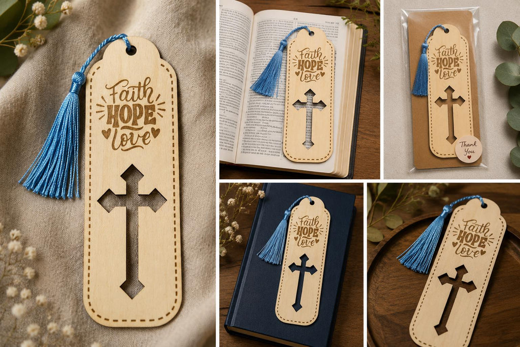 Set of 5 Laser Engraved Wooden Bookmarks | Scripture Inspired, Faith Tassel Bundle