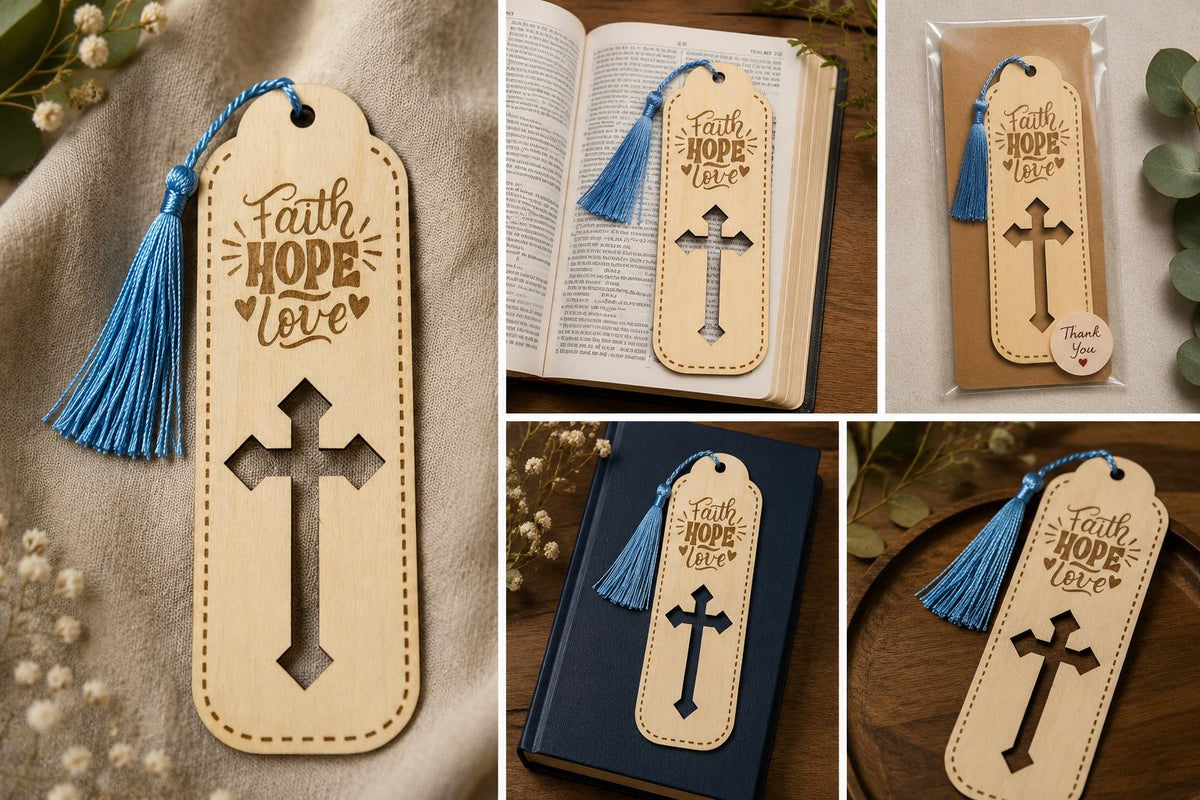 Set of 5 Laser Engraved Wooden Bookmarks | Scripture Inspired, Faith Tassel Bundle