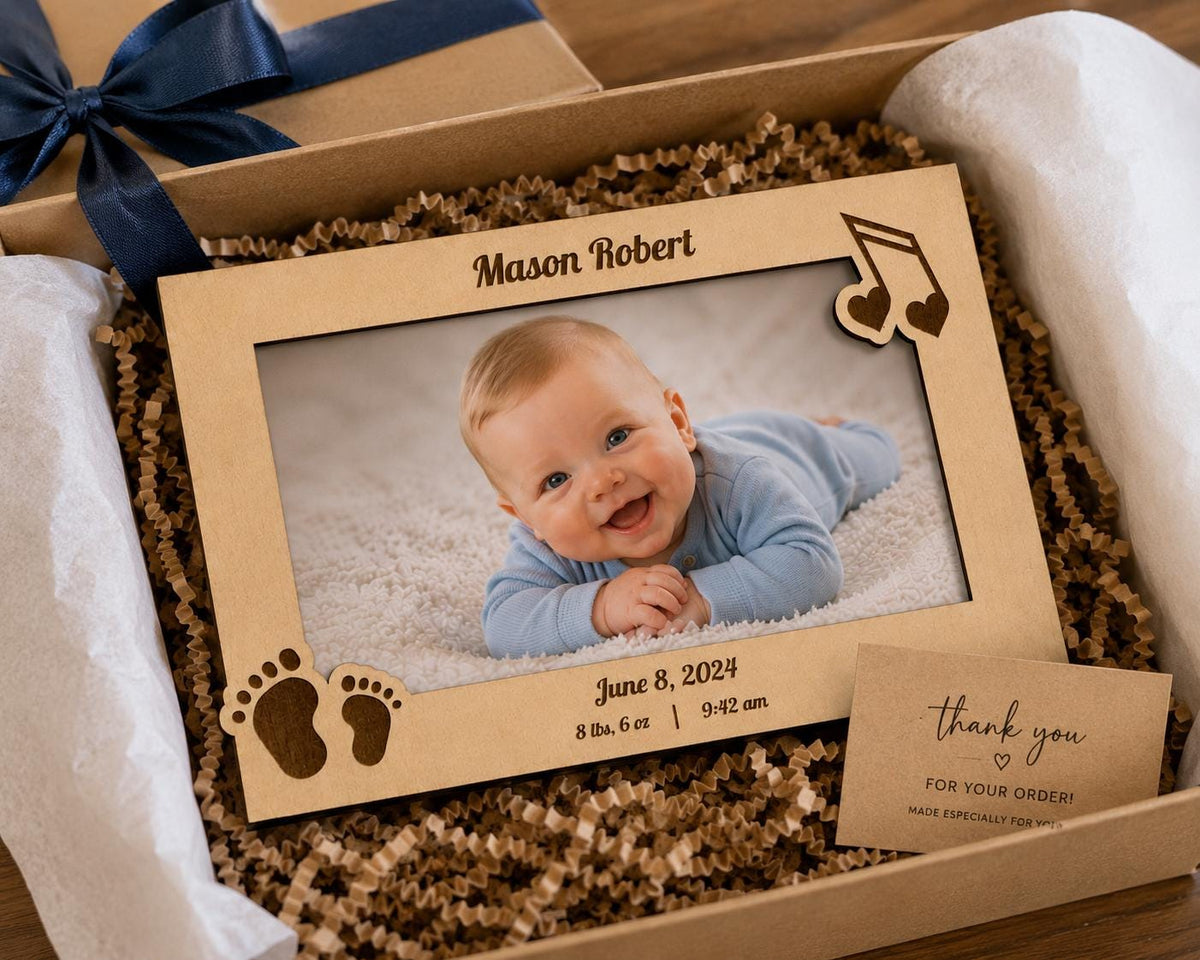 Personalized Baby Photo Frame – Custom Name, Birth Details, Nursery Decor