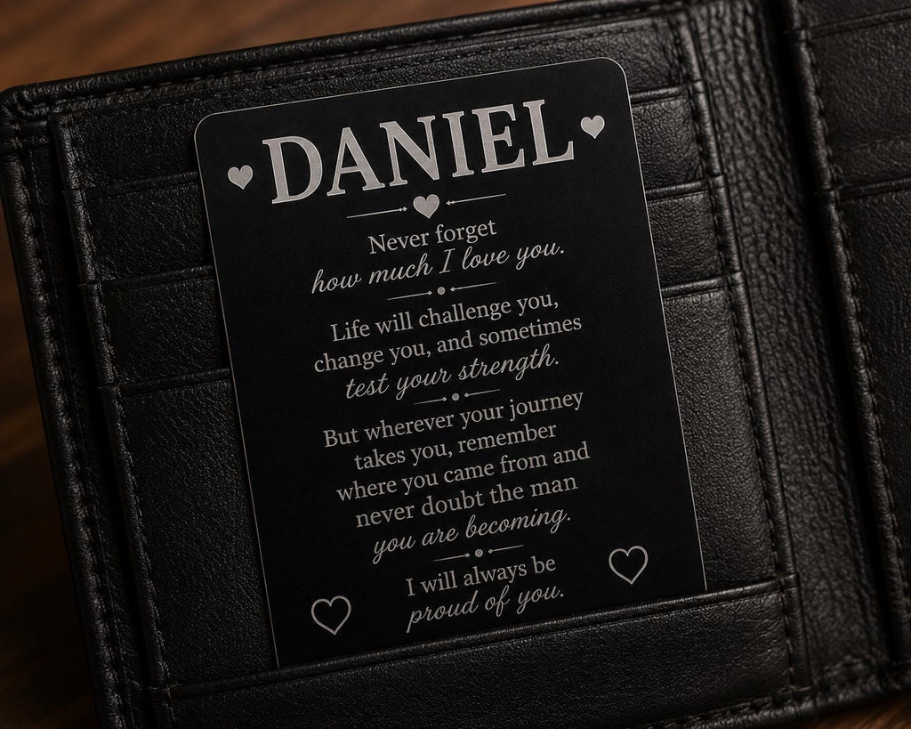 Personalized Metal Card for Son or Daughter, Double-Sided Engraved Keepsake Gift