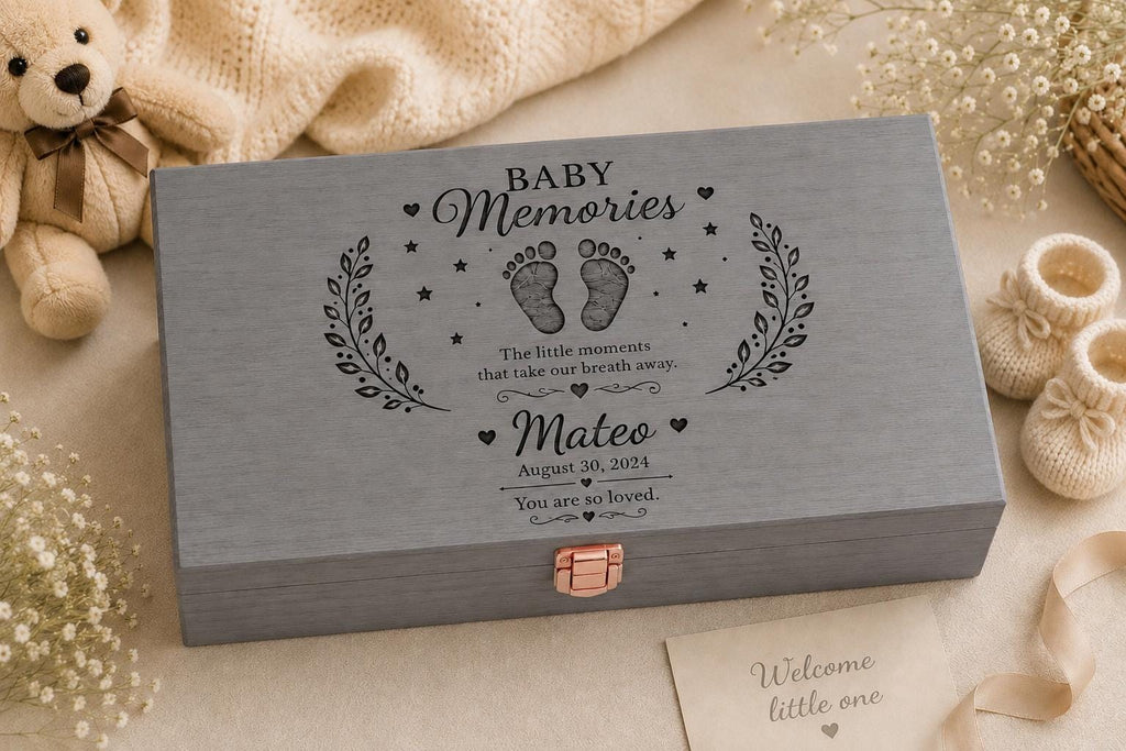 Personalized Wooden Baby Memory Box | Engraved Keepsake Gift, Baby Shower, Newborn