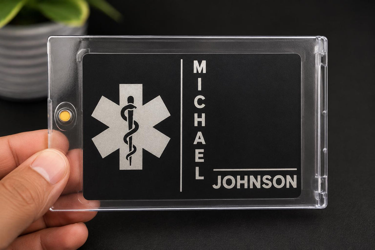 Personalized Emergency Medical ID Card with Free Magnetic Storage Case