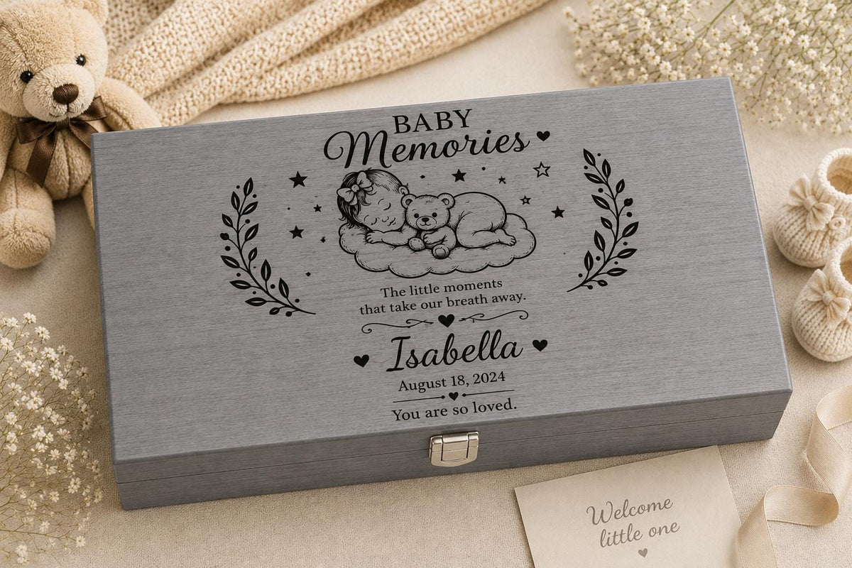 Personalized Wooden Baby Memory Box | Engraved Keepsake Gift, Baby Shower, Newborn