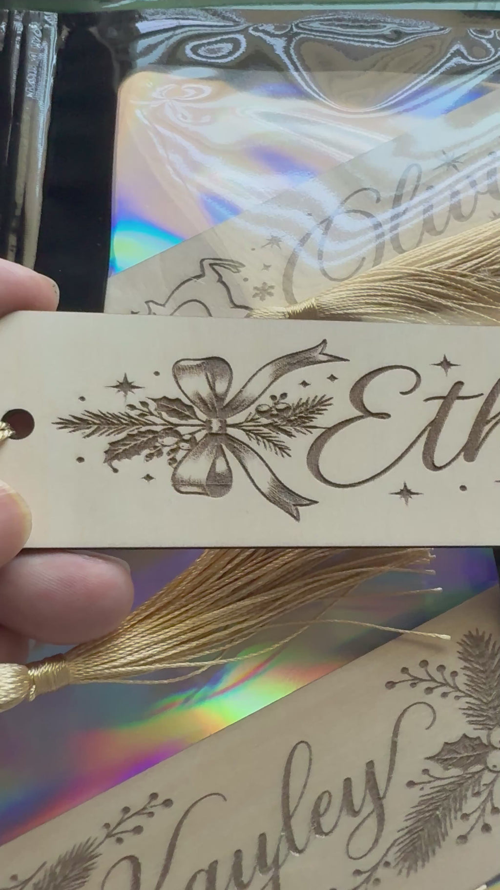 Personalized Christmas Wooden Bookmark with Name – Custom Engraved Holiday Bookmark with Tassel | Gift for Book Lovers