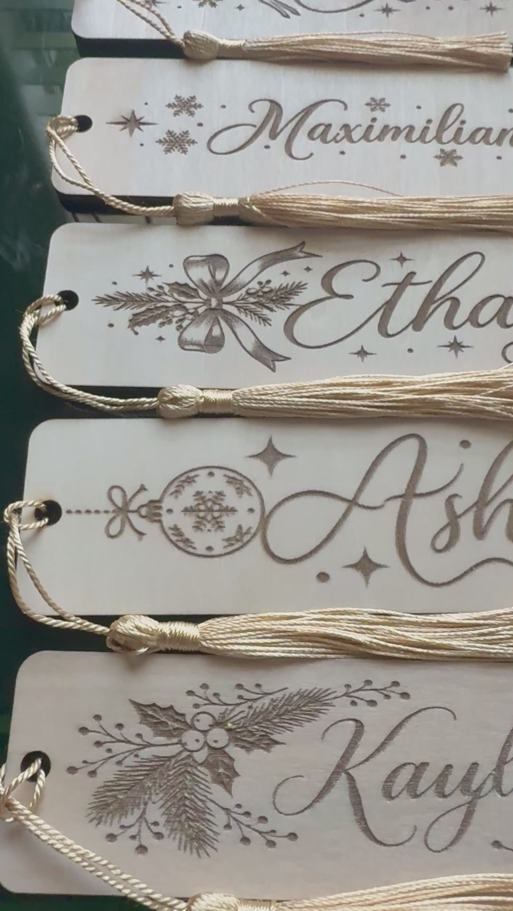 Personalized Christmas Wooden Bookmark with Name – Custom Engraved Holiday Bookmark with Tassel | Gift for Book Lovers
