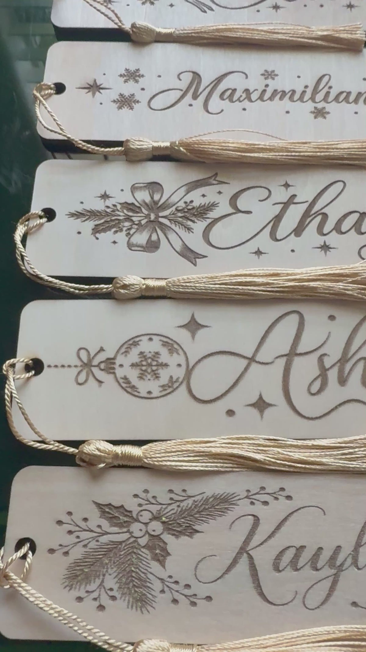 Personalized Christmas Wooden Bookmark with Name – Custom Engraved Holiday Bookmark with Tassel | Gift for Book Lovers
