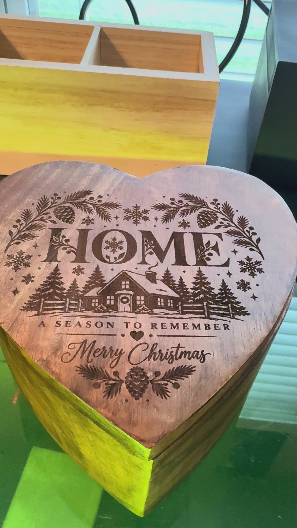 Personalized engraved wooden heart keepsake box, customized with a name. A meaningful gift for Christmas, birthdays, family, and special memories.